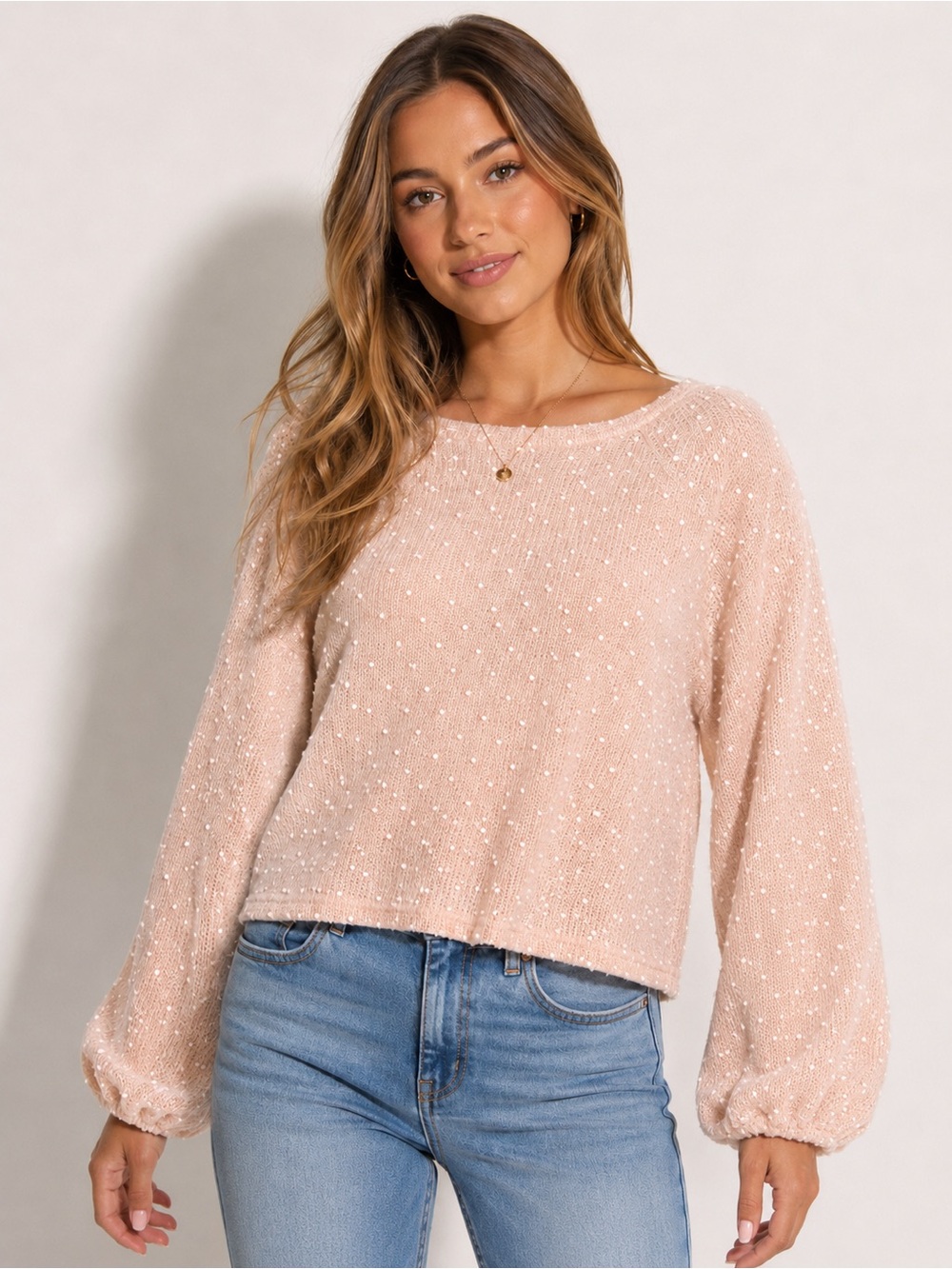 Blu Pepper | Blush Pink Swiss Dot Tie Back Sweater Size Medium Coquette Ballet